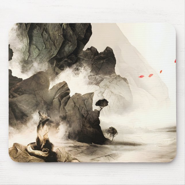Spring Mystic Fox Misty Mountain Minimalist Zen Mouse Pad (Front)