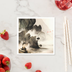 Spring Mystic Fox Misty Mountain Minimalist Zen Napkin
