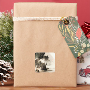 Spring Mystic Fox Misty Mountain Minimalist Zen Square Sticker