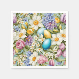 Spring. Narcissus, Hyacinths, Tulips, Easter Eggs Napkin