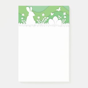 Spring nature landscape, easter bunny on grass post-it notes