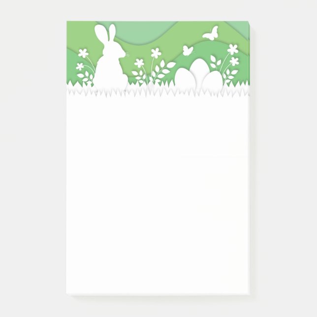 Spring nature landscape, easter bunny on grass post-it notes (Front)