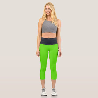 Spring Neon Green Black High Waisted Capris