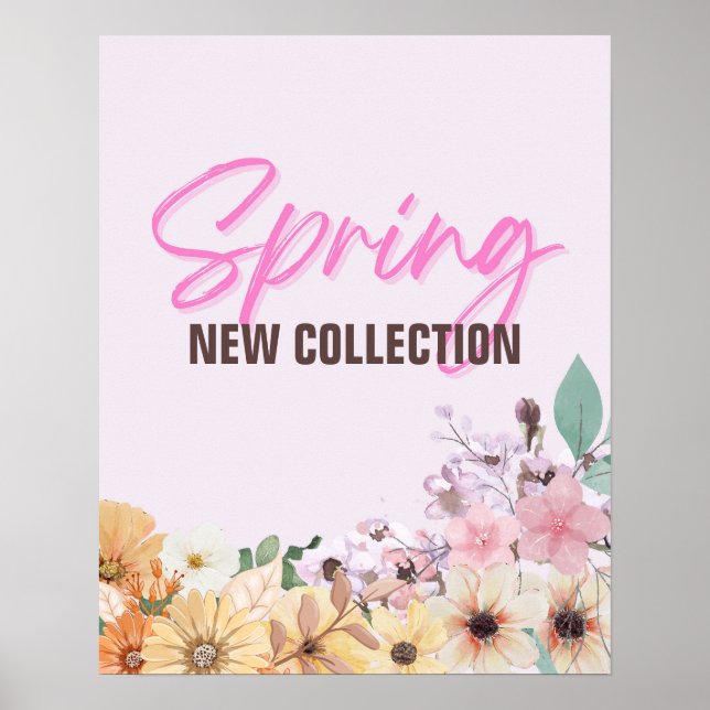 Spring New Collection Sign, Retail Store Pink  Poster (Front)