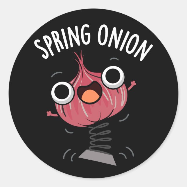 Spring Onion Funny Veggie Pun Dark BG Classic Round Sticker (Front)