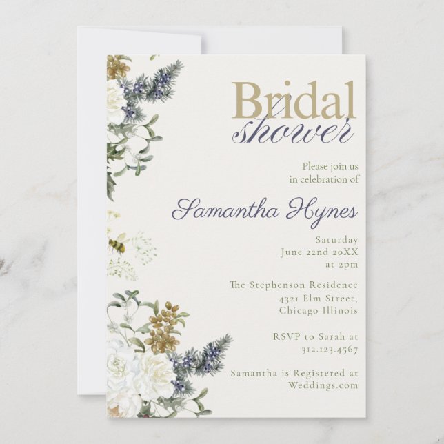 Spring or Winter floral Bridal Shower  Invitation (Front)