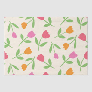 Spring Orange, red and pink tulip flowers pattern Tissue Paper