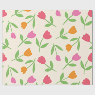 Spring Orange, red and pink tulip flowers pattern Wrapping Paper