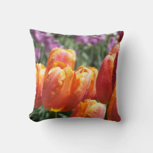 Spring Orange Salmon Tulips Throw Pillow