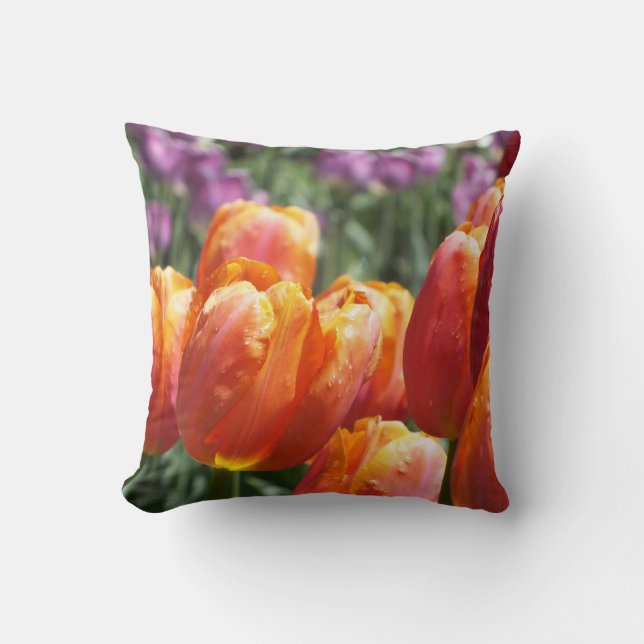 Spring Orange Salmon Tulips Throw Pillow (Front)