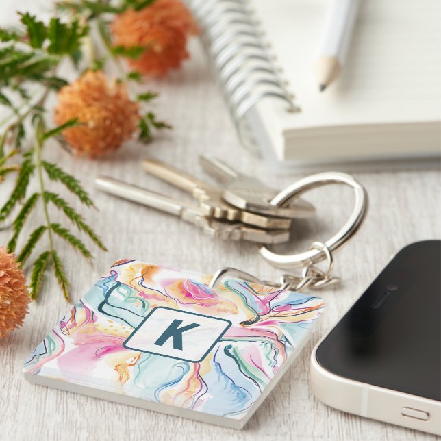 Spring organic texture with flowing wavy shapes key ring (Front Right)