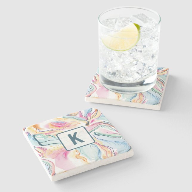 Spring organic texture with flowing wavy shapes stone coaster (Side)