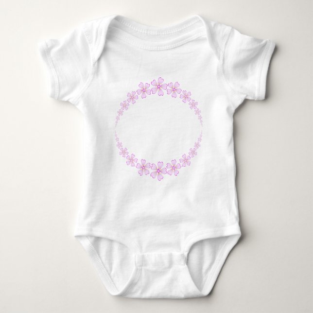 Spring ornament with wreath of pink flower baby bodysuit (Front)