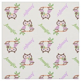 Spring owl and name personalised fabric
