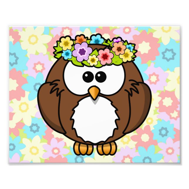 Spring Owl With Flowers Photo Print (Front)
