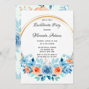 Spring Paint Blue Orange Floral Bachelorette Party Invitation