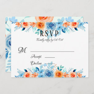 Spring Paint Blue Orange Florals Wedding RSVP Card