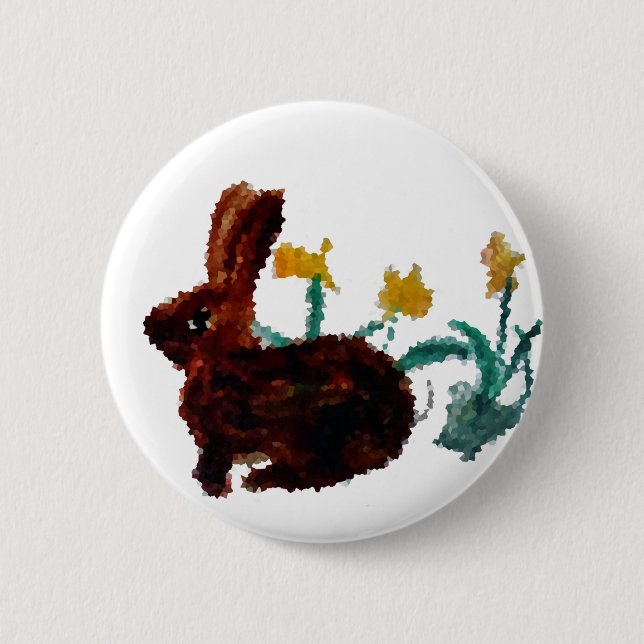 Spring Painting Daffodils Rabbit 6 Cm Round Badge (Front)