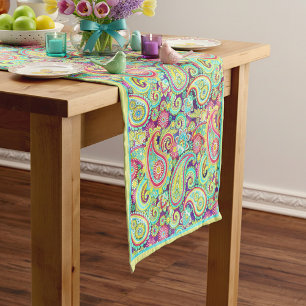 Spring paisley short table runner