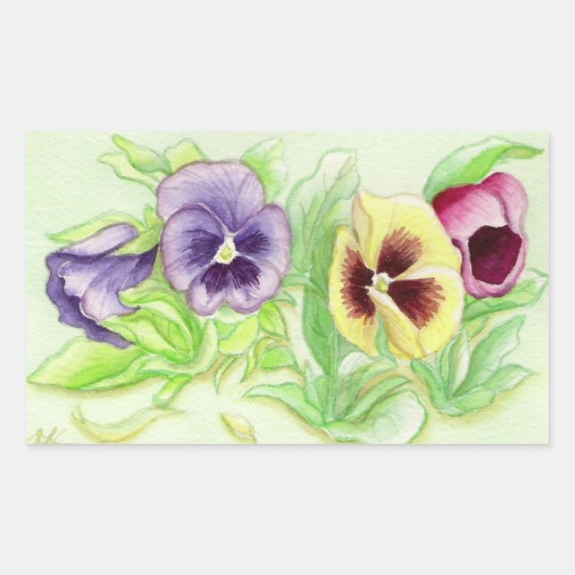 Spring pansy rectangular sticker (Front)
