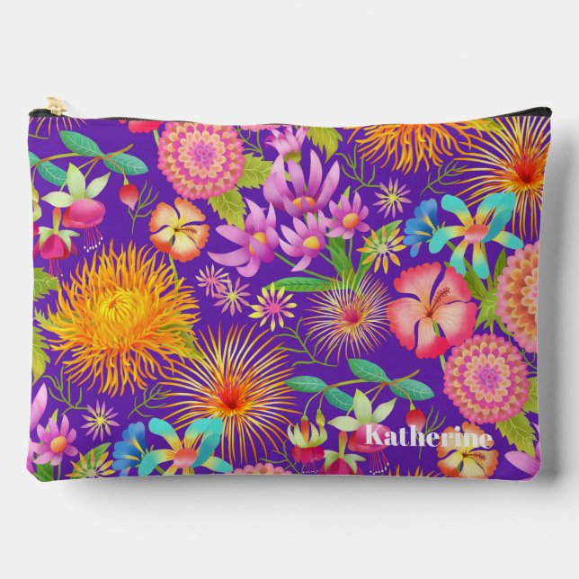 Spring Party Botanical Purple Accessory Pouch (Front)