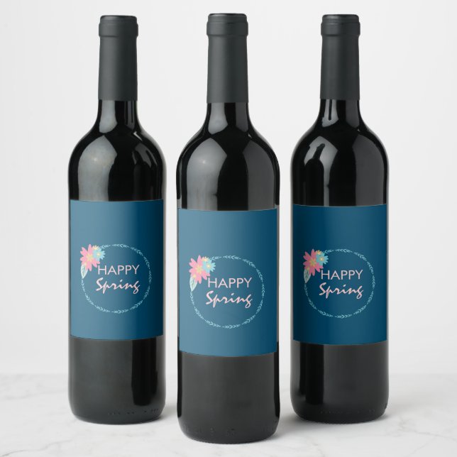Spring Party Floral Wreath Birthday Flowers Wine Label (Bottles)