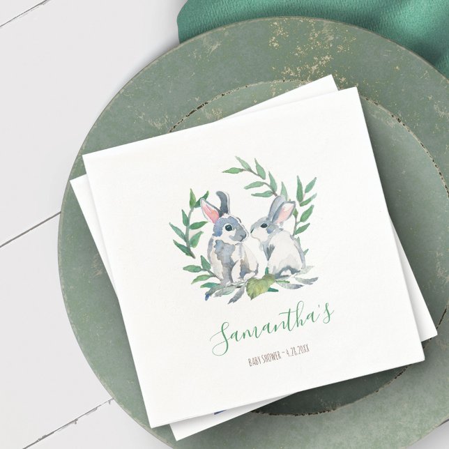 Spring Party Theme Bunny Watercolor Napkins (Custom Napkins Spring Party Theme Bunny Watercolor art by Victoria Grigaliunas)