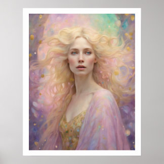 Spring Pastel Art Deco Woman with Blonde Hair Poster
