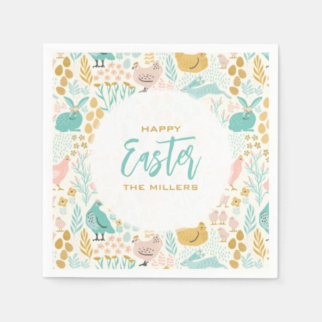 Spring pastel colours Easter symbols pattern Napkin (Front)