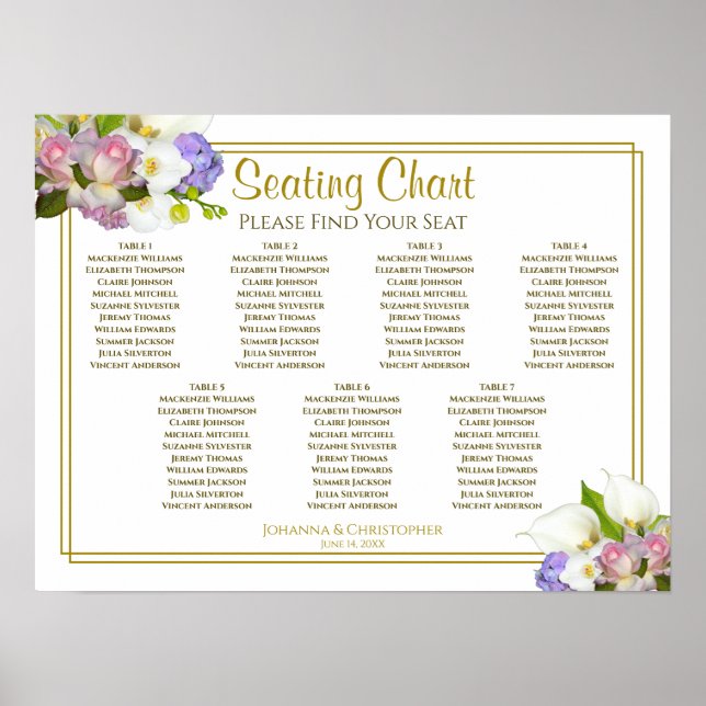 Spring Pastel Floral 7 Table Wedding Seating Chart (Front)