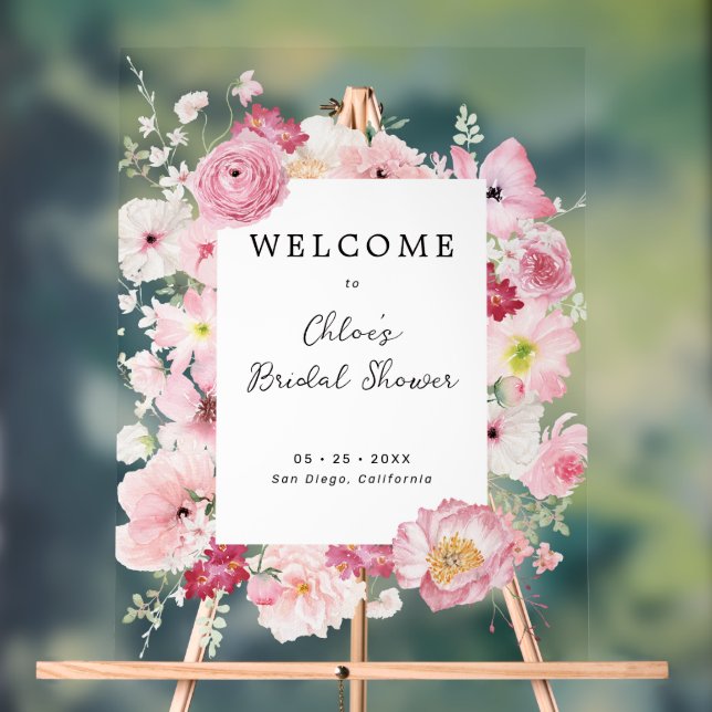 Spring Pastel Floral Bridal Shower Welcome Acrylic Sign (Neutral)