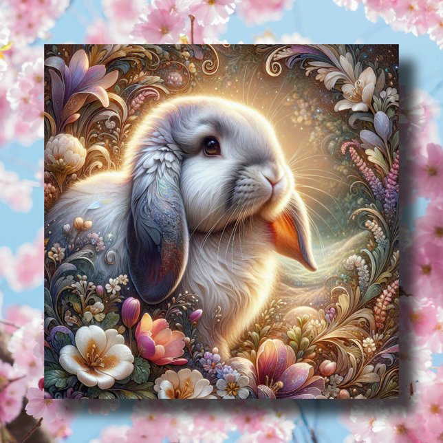 Spring Pastel Flowers Lop Eared Bunny  Holiday Card (Creator Uploaded)