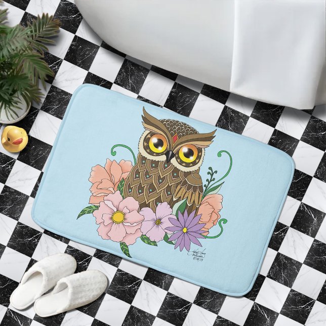 Spring Pastel Flowers Owl Bath Mat (Creator Uploaded)