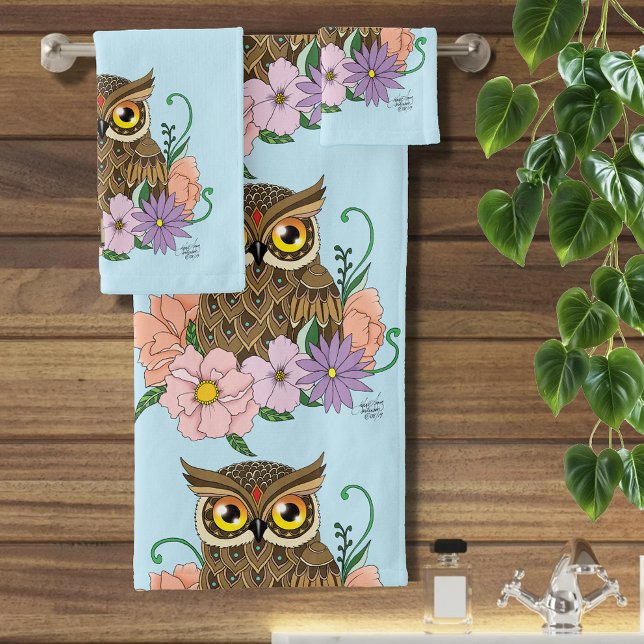Spring Pastel Flowers Owl Bath Towel Set (Creator Uploaded)