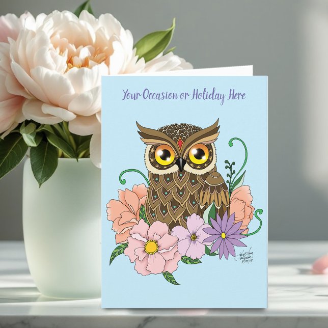 Spring Pastel Flowers Owl Card (Creator Uploaded)