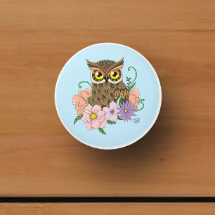 Spring Pastel Flowers Owl Ceramic Knob