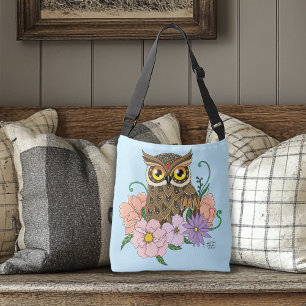 Spring Pastel Flowers Owl Crossbody Bag