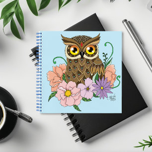 Spring Pastel Flowers Owl Notebook