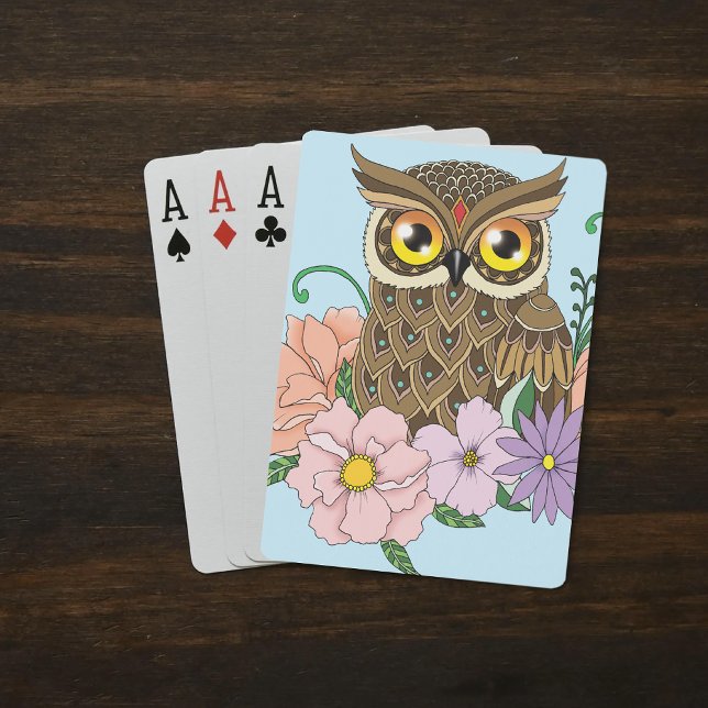 Spring Pastel Flowers Owl Playing Cards (Creator Uploaded)
