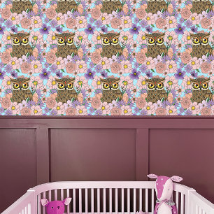 Spring Pastel Flowers Owl Wallpaper