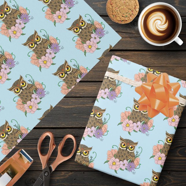 Spring Pastel Flowers Owl Wrapping Paper (Creator Uploaded)
