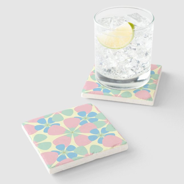 Spring Pastel Flowers Stone Coaster (Side)
