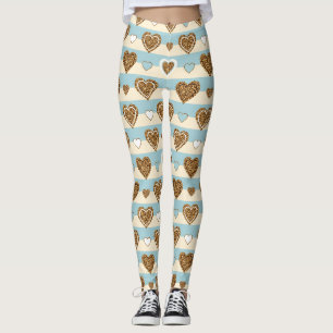 Spring Pastel Heart Stripe with Gold Accents Leggings