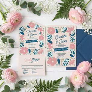 Spring Pastel Petals All in One Wedding Invite