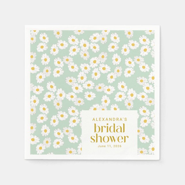 Spring Pastel Sage Daisies Bridal Shower Custom Napkin (Front)
