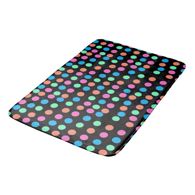Spring Pastel Spots on Black  Bath Mat (Angled)