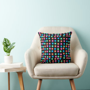 Spring Pastel Spots on Black  Cushion