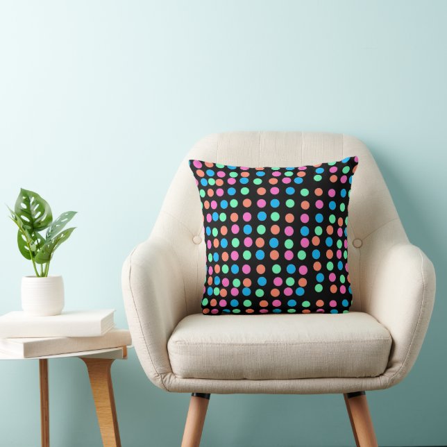 Spring Pastel Spots on Black  Cushion (Chair)