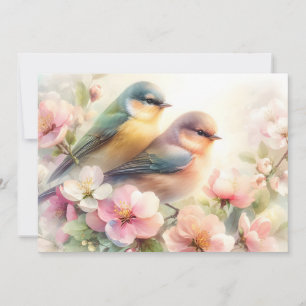 Spring Pastel Sweet Love Birds Blossoms Flowers Announcement