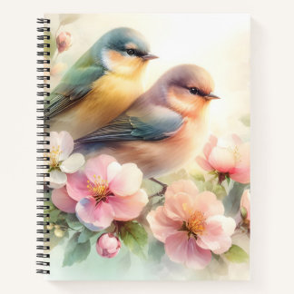 Spring Pastel Sweet Love Birds Blossoms Flowers Notebook